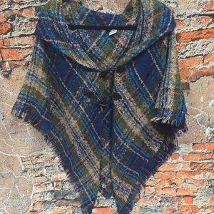 Plaid Poncho with Two Front Toggle Closures